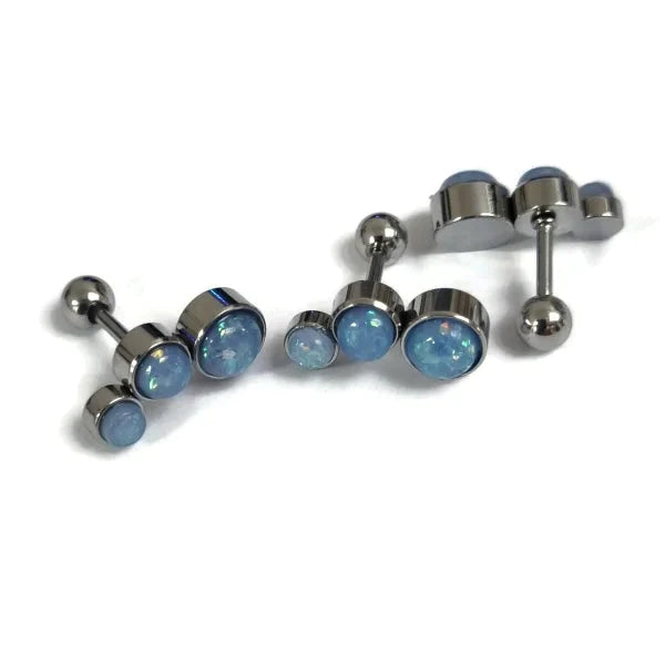 Helix Piercing Blauw Opaal Chirurgisch Staal Links 1.2mm 6mm alles bar Barbell blauw chirurgisch staal dames Helix helixpiercings jin links Met_steen nakijken Oor opaal piercing Piercings PVD Staal Stud tekst Volwassenen zilverkleurig
