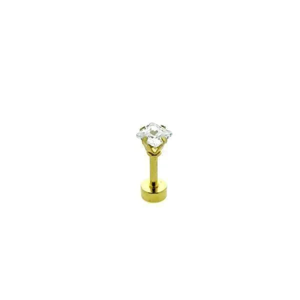 Helix Piercing Vierkant Chirurgisch Staal Transparant 1.2mm 4mm 6mm alles chirurgisch staal goudkleurig Helix helixpiercings Labret Met_steen nakijken Oor piercing Piercings PVD Staal tekst transparant vierkant Volwassenen xu764 zirkonia