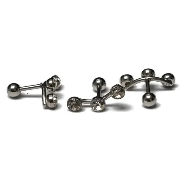 Helixpiercing 3 Steentjes 1.2mm 6mm alles Barbell chirurgisch staal dames Helix helixpiercings kristal Met_steen nakijken Oor piercing Piercings PVD Staal tekst transparant Volwassenen zilverkleurig