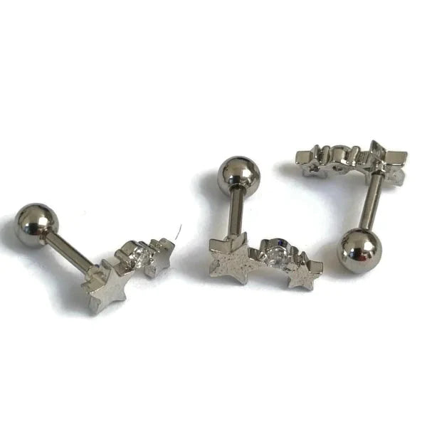 Helixpiercing Bar 2 Sterretjes Zirkonia Zilverkleur Links 1.2mm 2 sterren 6mm alles Barbell chirurgisch staal dames fantasie Helix helixpiercings jin links Met_steen nakijken Oor piercing Piercings PVD Staal ster Sterretje Stud tekst transparant Volwassenen zilverkleurig zirkonia