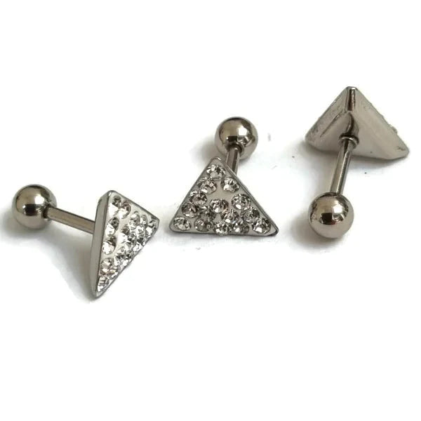 Helixpiercing Driehoek Strass 1.2mm 6mm alles Barbell chirurgisch staal dames Helix helixpiercings kristal nakijken Oor piercing Piercings PVD Staal Stud tekst transparant Volwassenen
