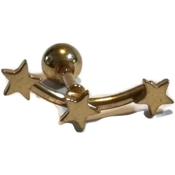 Helixpiercing Goudkleurig 3 Sterren Chirurgisch Staal 16mm 1.2mm 3 sterren 6mm alles Barbell chirurgisch staal dames goudkleurig Helix helixpiercings jin nakijken Oor piercing Piercings PVD Staal ster tekst Volwassenen Zonder_steen