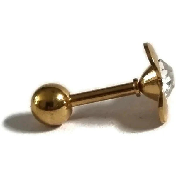 Helixpiercing Goudkleurig Met Steentje 1.2mm 6mm 7mm alles Barbell chirurgisch staal dames goudkleurig Helix helixpiercings jin kristal nakijken Oor piercing Piercings PVD Staal Stud tekst transparant Volwassenen