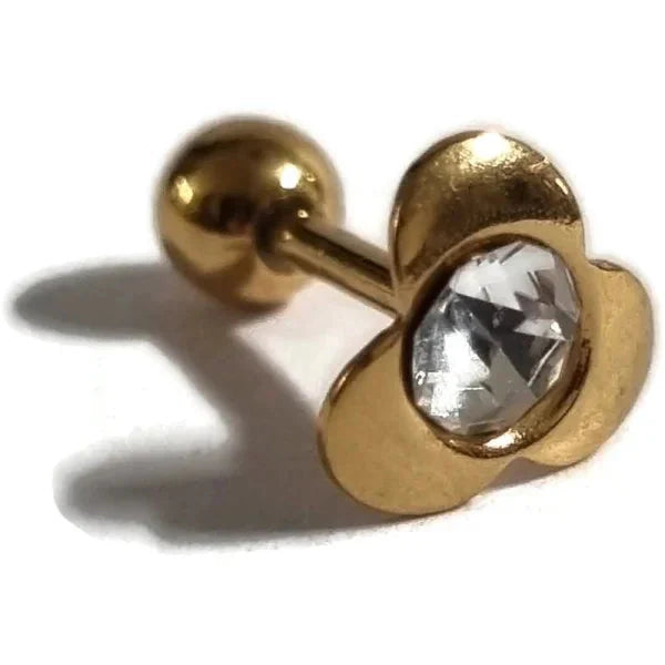 Helixpiercing Goudkleurig Met Steentje 1.2mm 6mm 7mm alles Barbell chirurgisch staal dames goudkleurig Helix helixpiercings jin kristal nakijken Oor piercing Piercings PVD Staal Stud tekst transparant Volwassenen