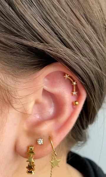 Helixpiercing Piercing Sterren Goudkleurig Chirurgisch Staal 1.2mm 6mm alles Barbell chirurgisch staal dames goudkleurig Helix helixpiercings jin kristal nakijken Oor piercing Piercings PVD Staal ster tekst traguspiercings transparant Volwassenen