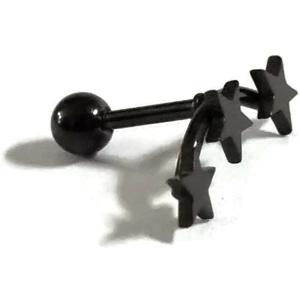 Helixpiercing Piercing Zwart Ster Chirurgisch Staal 15mm 6mm 1.2mm 3 sterren 6mm alles Barbell chirurgisch staal dames Helix helixpiercings jin nakijken Oor piercing Piercings PVD Staal ster Sterretje tekst Volwassenen zwart