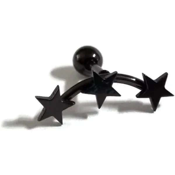 Helixpiercing Piercing Zwart Ster Chirurgisch Staal 15mm 6mm 1.2mm 3 sterren 6mm alles Barbell chirurgisch staal dames Helix helixpiercings jin nakijken Oor piercing Piercings PVD Staal ster Sterretje tekst Volwassenen zwart