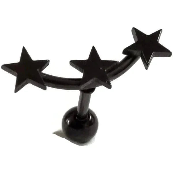 Helixpiercing Piercing Zwart Ster Chirurgisch Staal 15mm 6mm 1.2mm 3 sterren 6mm alles Barbell chirurgisch staal dames Helix helixpiercings jin nakijken Oor piercing Piercings PVD Staal ster Sterretje tekst Volwassenen zwart
