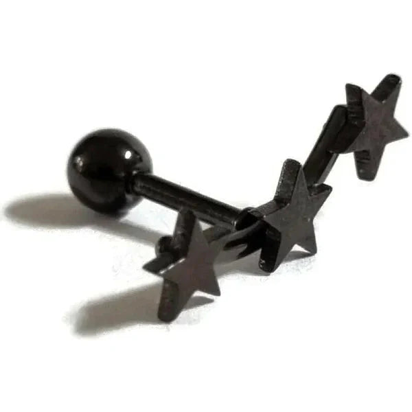 Helixpiercing Piercing Zwart Ster Chirurgisch Staal 15mm 6mm 1.2mm 3 sterren 6mm alles Barbell chirurgisch staal dames Helix helixpiercings jin nakijken Oor piercing Piercings PVD Staal ster Sterretje tekst Volwassenen zwart