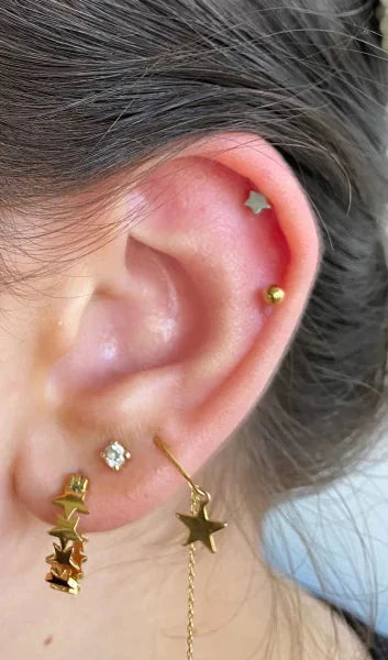 Helixpiercing Ster Chirurgisch Staal Volwassenen Unisex alles chirurgisch staal helixpiercings nakijken niet geupdated Oor piercing Piercings PVD Staal ster tekst Volwassenen