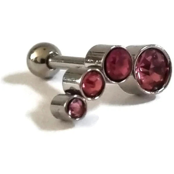 Helixpiercing Met 4 Steentjes Roze Rechts 1.2mm 10mm 6mm alles Barbell chirurgisch staal Helix helixpiercings jin nakijken Oor piercing Piercings PVD roze Staal tekst Volwassenen zilverkleurig zirkonia