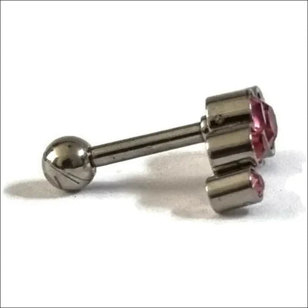 Helixpiercing Tragus Piercing Met 4 Steentjes Roze Links 1.2mm 10mm 6mm alles Barbell chirurgisch staal dames Helix helixpiercings jin nakijken Oor piercing Piercings PVD roze Staal tekst Volwassenen zilverkleurig zirkonia