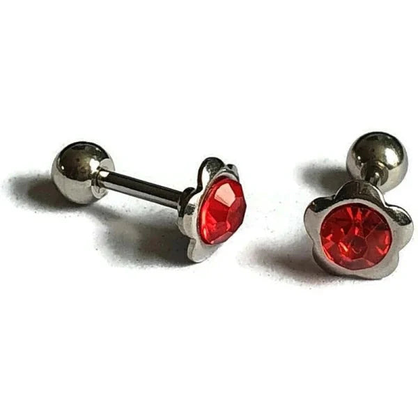 Helixpiercing Tragus Piercing Met Steentje Rood 1.2mm 6mm alles Barbell bloem chirurgisch staal dames Helix helixpiercings jin kristal Met_steen nakijken Oor piercing Piercings PVD rood Staal tekst traguspiercings Volwassenen zilverkleurig