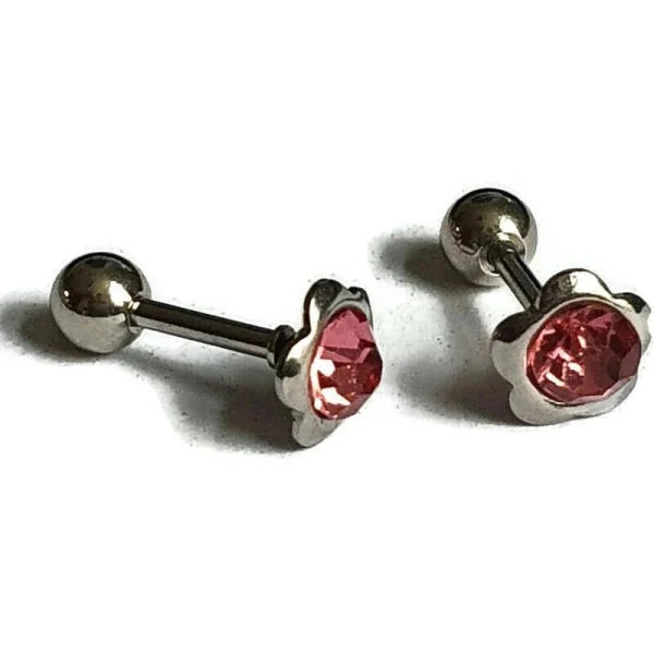 Helixpiercing Tragus Piercing Met Steentje Roze 1.2mm 6mm alles Barbell bloem chirurgisch staal dames Helix helixpiercings jin kristal nakijken Oor piercing Piercings PVD roze Staal tekst traguspiercings Volwassenen zilverkleurig