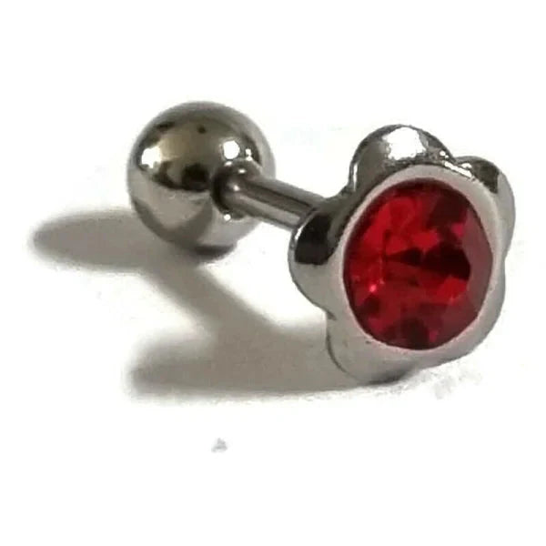 Helixpiercing Tragus Piercing Met Steentje Rood 1.2mm 6mm alles Barbell bloem chirurgisch staal dames Helix helixpiercings jin kristal Met_steen nakijken Oor piercing Piercings PVD rood Staal tekst traguspiercings Volwassenen zilverkleurig