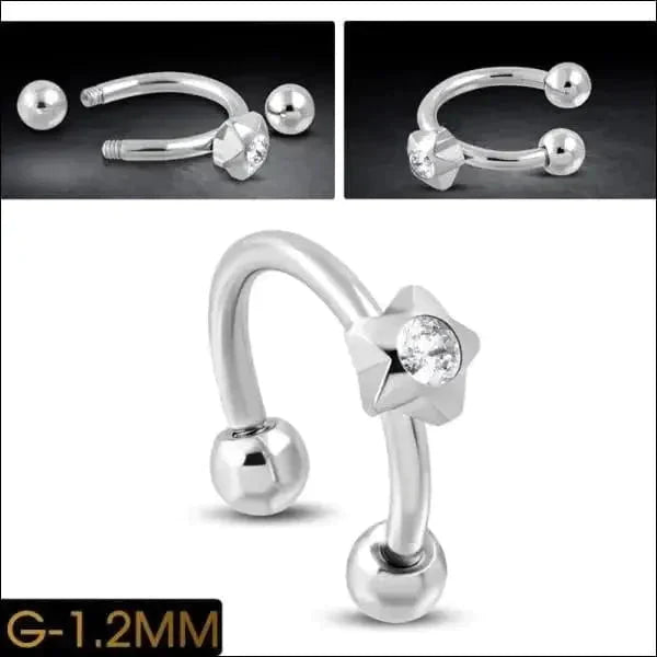 Chirurgisch Stalen Horseshoe Ster Zilverkleurig Transparant 1.2mm 10mm 8720157019213 alles Aramat Jewels chirurgisch staal Circular_barbell dames Gebogen barbell hel329-bds058 Helix helixpiercings heren kristal nakijken Oor Piercings PVD Staal ster tekst Tragus traguspiercings transparant uniseks unisex Volwassenen Wenkbrauw zilverkleurig zirkonia