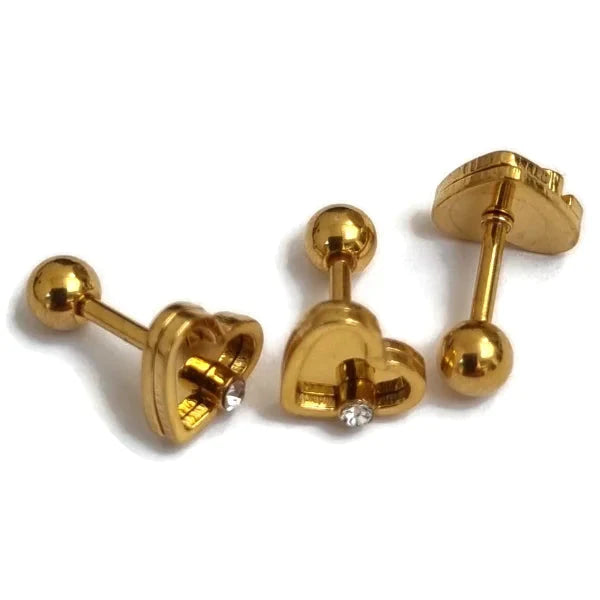 Helixpiercing Hartje Zirkonia Goudkleur 1.2mm 6mm alles Barbell chirurgisch staal dames goudkleurig hart Helix helixpiercings jin Met_steen nakijken Oor piercing Piercings PVD Staal Stud tekst transparant Volwassenen zirkonia