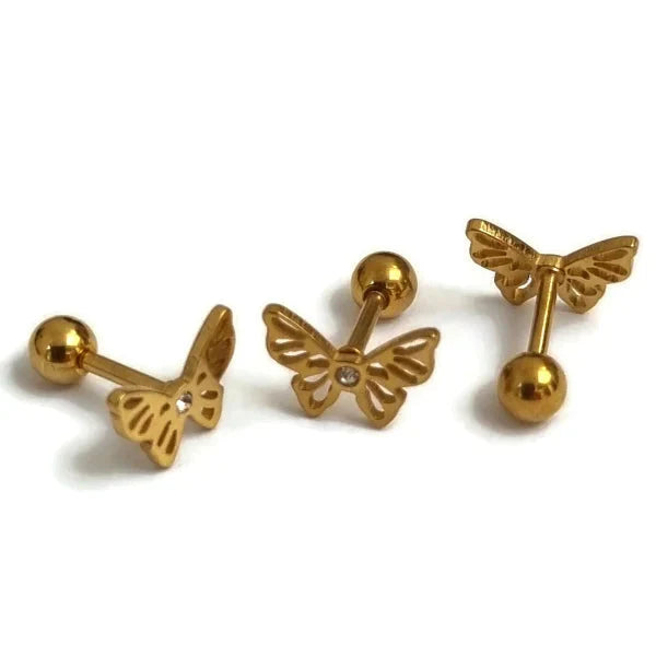 Helixpiercing Vlinder Zirkonia Steentje Transparant 1.2mm 6mm alles Barbell chirurgisch staal dames dier goudkleurig Helix helixpiercings jin Met_steen nakijken Oor piercing Piercings PVD Staal Stud tekst transparant vlinder Volwassenen zirkonia