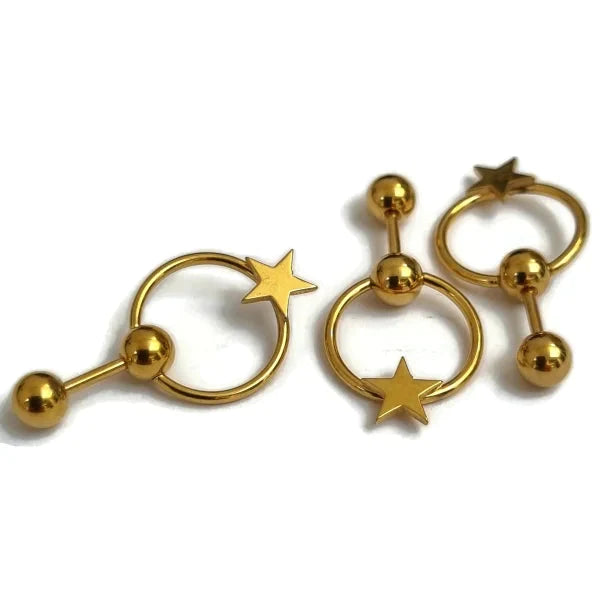 Helixpiercing Cirkel Met Sterretje Goud Kleur 1.2mm 6mm alles Barbell chirurgisch staal dames goudkleurig Helix helixpiercings jin nakijken Oor piercing Piercings PVD rond Staal ster Stud tekst transparant Volwassenen Zonder_steen