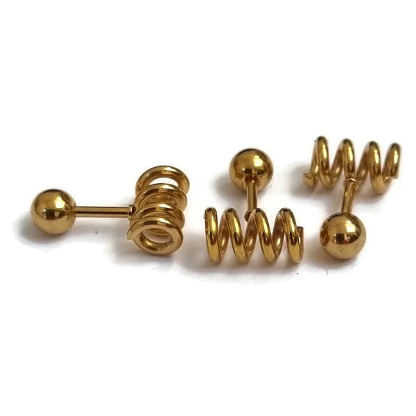 Spiraal Helixpiercing Goud Kleur Chirurgisch Staal 1.2mm 6mm alles Barbell chirurgisch staal dames fantasie goudkleurig Helix helixpiercings jin nakijken Oor piercing Piercings PVD spiraal Staal Stud tekst transparant Volwassenen Zonder_steen