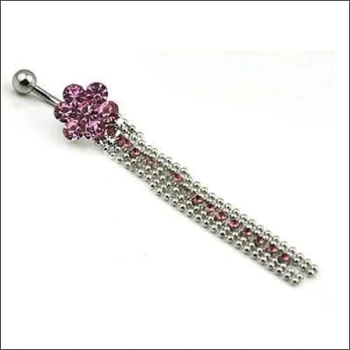 Navelpiercing Met Strass En Ketting Roze 1.6mm 10mm alles Chirurgisch staal dames Geen_Parel Met_hanger Navel Navelpiercing met hanger navelpiercings piercing Piercings PVD roze Staal Volwassenen zilverkleurig zirkonia
