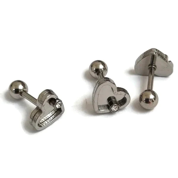 Helixpiercing Hartje Zirkonia 1.2mm 6mm alles Barbell chirurgisch staal dames hart Helix helixpiercings Met_steen nakijken Oor piercing Piercings PVD Staal Stud tekst transparant Volwassenen zilverkleurig zirkonia