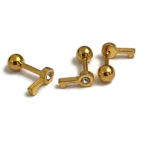 Helixpiercing Sleutel Zirkonia Goudkleur 1.2mm 6mm alles Barbell chirurgisch staal dames fantasie goudkleurig Helix helixpiercings jin Met_steen nakijken Oor piercing Piercings PVD Staal Stud tekst transparant Volwassenen zirkonia