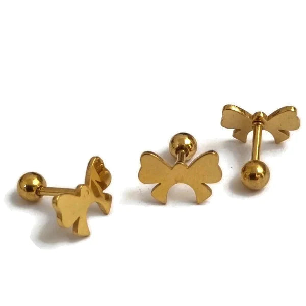 Helixpiercing Strik Chirurgisch Staal Goudkleur 1.2mm 6mm alles Barbell chirurgisch staal dames fantasie goudkleurig Helix helixpiercings jin nakijken Oor piercing Piercings PVD Staal Stud tekst Volwassenen Zonder_steen