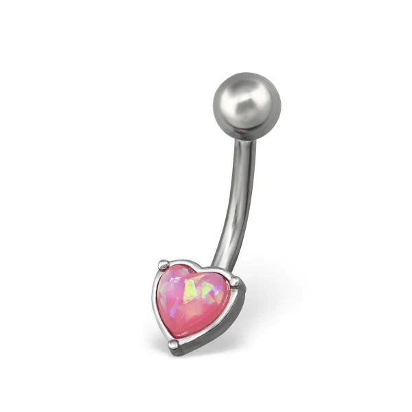 Chirurgisch Stalen Navelpiercing Hartje Roze Opaal 1.6mm 10mm alles Aramat Jewels bolletjes chirurgisch staal dames hart Navel Navelpiercing zonder hanger navelpiercings opaal piercing Piercings PVD roze Staal Volwassenen zilverkleurig Zonder_hanger