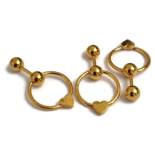 Helixpiercing Cirkel Met Hartje Goud Kleur 1.2mm 6mm alles Barbell chirurgisch staal dames goudkleurig hart Helix helixpiercings jin nakijken Oor piercing Piercings PVD rond Staal Stud tekst transparant Volwassenen