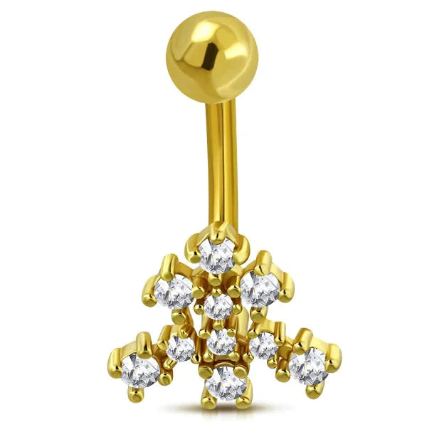 Goudkleurige Chirurgisch Stalen Navelpiercing Driehoek 1.6mm 10mm alles Aramat Jewels chirurgisch staal dames driehoek goudkleurig nakijken Navel Navelpiercing zonder hanger navelpiercings piercing Piercings PVD Staal transparant Volwassenen zilverkleurig zirkonia Zonder_hanger