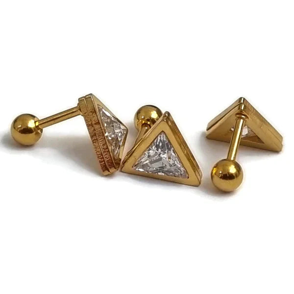 Helixpiercing Driehoek Zirkonia Goudkleur 1.2mm 6mm alles Barbell chirurgisch staal dames driehoek goudkleurig Helix helixpiercings jin nakijken Oor piercing Piercings PVD Staal Stud tekst Volwassenen Zonder_steen