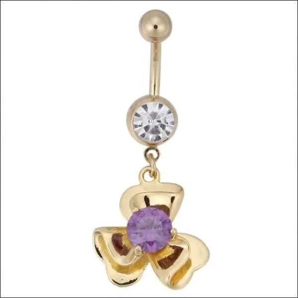Navelpiercing Goudkleur Bloem Zirkonia Paars Chirurgisch 1.6mm 10mm alles bloem chirurgisch staal dames Geen hanger goudkleurig Met_hanger Navel Navelpiercing met hanger navelpiercings paars piercing Piercings PVD Staal Volwassenen zirkonia