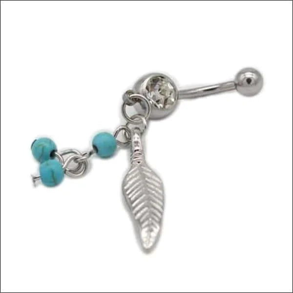 Navelpiercing Veertje 1.6mm 10mm alles blauw Chirurgisch staal dames Geen_Parel Met_hanger Natuursteen Navel Navelpiercing met hanger navelpiercings piercing Piercings PVD Staal veer Volwassenen zilverkleurig