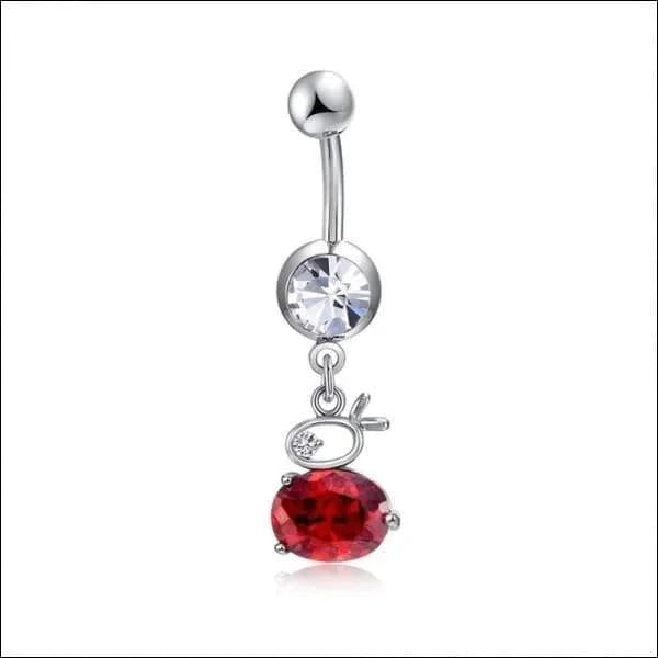 Navelpiercing Zirkonia Rood Chirurgisch Staal Dames 1.6mm 10mm alles chirurgisch staal dames dier Geen_Parel Met_hanger Met_steen Navel Navelpiercing met hanger navelpiercings piercing Piercings PVD rood Staal Volwassenen zilverkleurig zirkonia