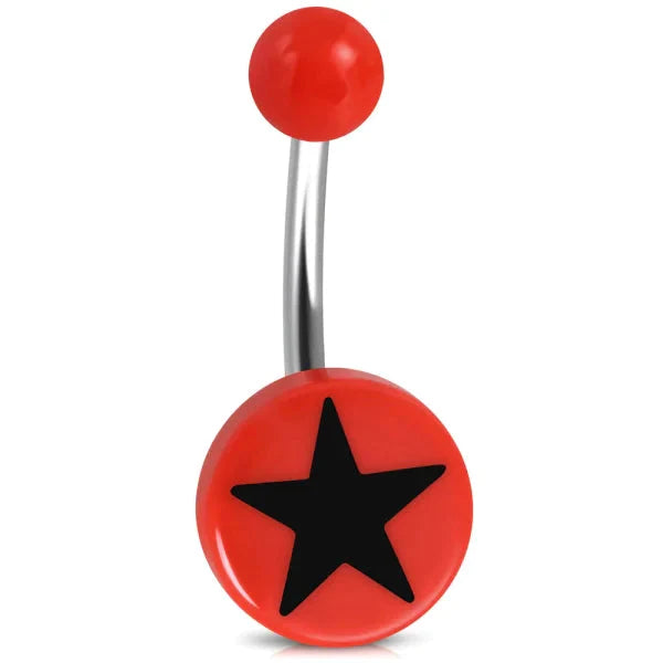 Chirurgisch Stalen Navelpiercing Schijf Met Ster Rood Zwart 1.6mm 10mm acryl alles Aramat Jewels chirurgisch staal dames nakijken Navel navelpiercings piercing Piercings PVD rood Staal ster Volwassenen zilverkleurig Zonder_hanger zwart