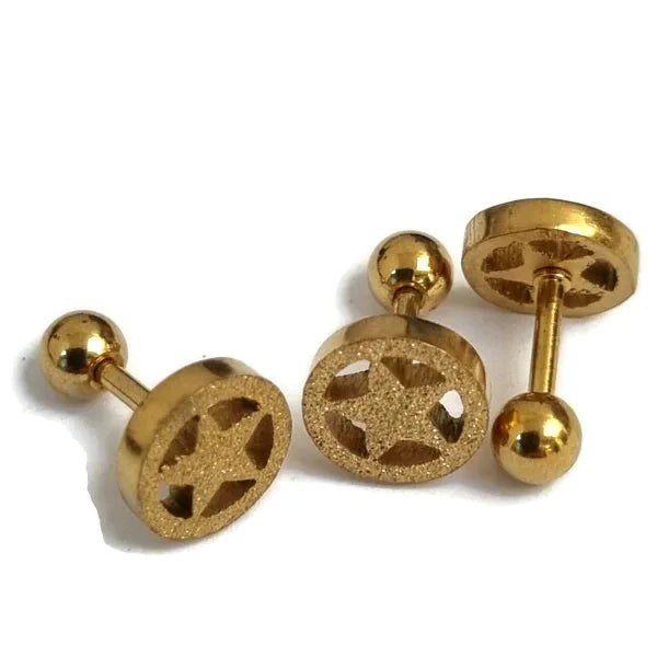 Sandblasted Helixpiercing Ster In Cirkel Goudkleurig 1.2mm 6mm alles Barbell chirurgisch staal dames goudkleurig Helix helixpiercings jin nakijken Oor piercing Piercings PVD rond sandblasted Staal ster Sterretje tekst Volwassenen Zonder_steen