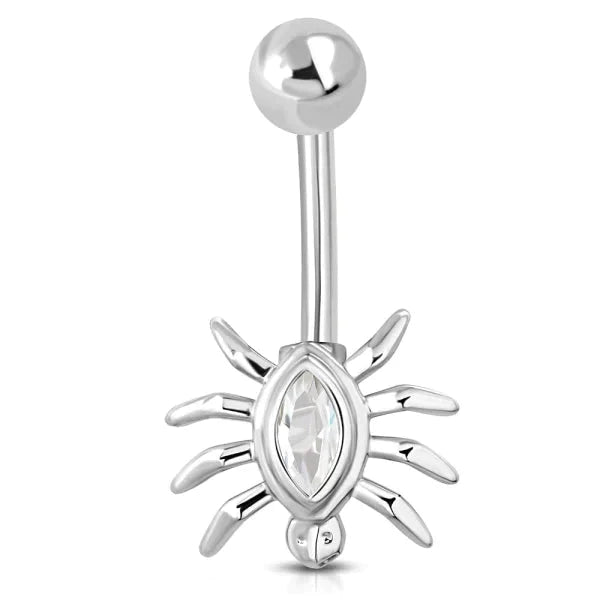 Chirurgisch Stalen Navelpiercing Spin Transparant 1.6mm 10mm alles Aramat Jewels blad chirurgisch staal dames dier jin Met_hanger nakijken Navel Navelpiercing zonder hanger navelpiercings piercing Piercings PVD spin Staal transparant Volwassenen zilverkleurig zirkonia