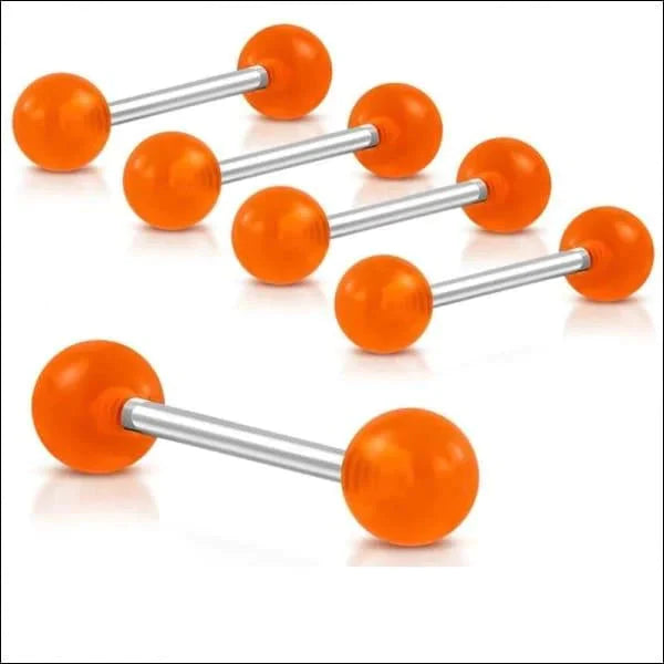 Stalen oranje tongpiercing 1.6mm 16mm 6mm 8720157018018 acryl alles Aramat Jewels Barbell chirurgisch staal dames Geen hanger heren nakijken oranje piercing Piercings PVD Staal Tong tong201-ink143 tongpiercings uniseks Volwassenen