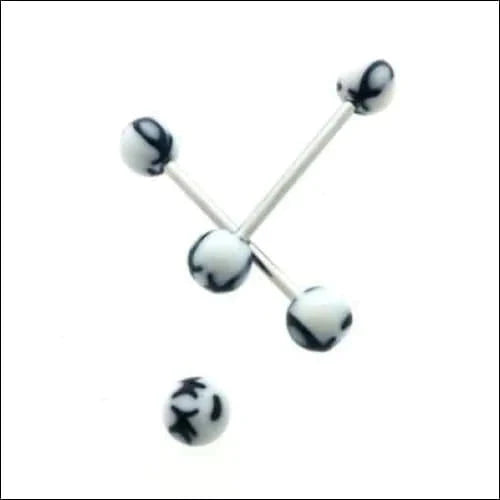 Tongpiercing gezichtje Acryl Wit Zwart 1.6mm 16mm 8720157092438 acryl alles Aramat Jewels Barbell Chirurgisch staal dames Geen hanger heren Kleur_Zwart piercing Piercings PVD Staal Tong tong171 tongpiercings uniseks Volwassenen zwart
