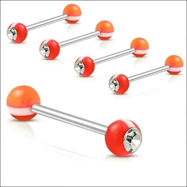 Tongpiercing Gestreept Oranje Acryl 1.6mm 16mm 6mm 8720157018148 acryl alles Aramat Jewels Barbell chirurgisch staal dames Geen hanger heren kristal oranje piercing Piercings PVD Staal Tong tong214-ink140 tongpiercings transparant uniseks Volwassenen