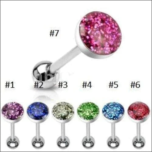 Stalen glitter Tongpiercing in Groen 1.6mm 16mm 5mm 7mm 8720157092506 alles Aramat Jewels Barbell chirurgisch staal dames Geen hanger glitter groen heren piercing Piercings PVD Staal Tong tong4 tongpiercings uniseks Volwassenen