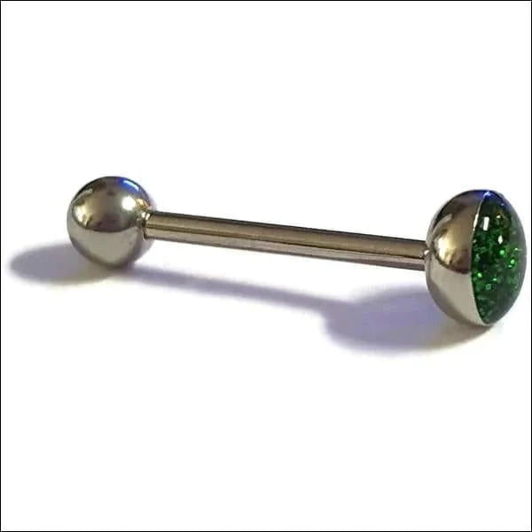 Stalen glitter Tongpiercing in Groen 1.6mm 16mm 5mm 7mm 8720157092506 alles Aramat Jewels Barbell chirurgisch staal dames Geen hanger glitter groen heren piercing Piercings PVD Staal Tong tong4 tongpiercings uniseks Volwassenen