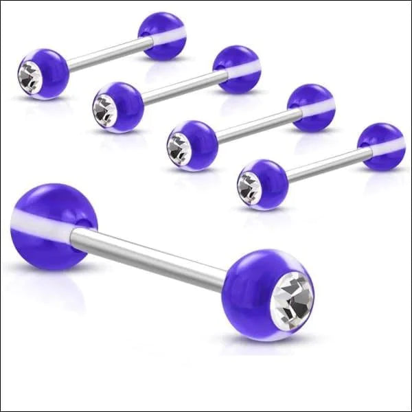 Tongpiercing Paars Wit Zirkonia Acryl Chirurgisch Staal 16mm 1.6mm 16mm 6mm 8720157040538 acryl alles Aramat Jewels Barbell chirurgisch staal Geen hanger kristal Met_steen paars piercing Piercings PVD Staal Tong tong103-inz691 tongpiercings transparant Volwassenen
