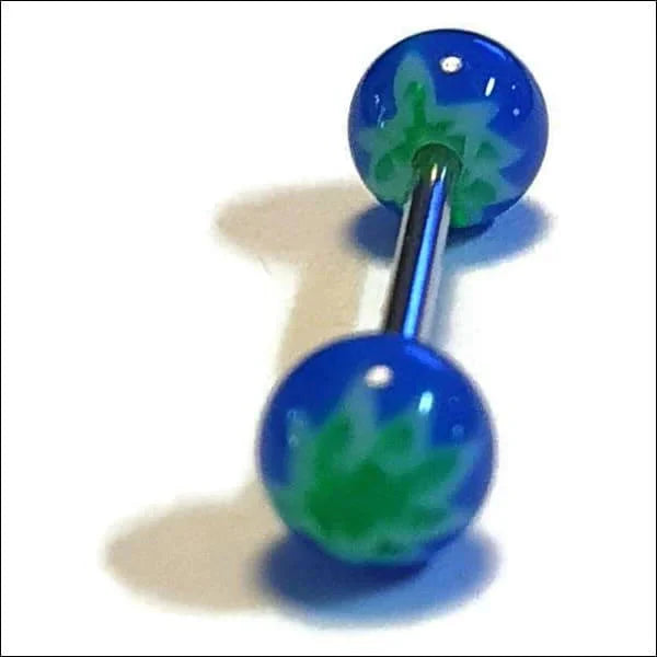Tongpiercing Weedblad Groen Blauw 1.6mm 16mm 8720157007807 alles Aramat Jewels Barbell blauw Chirurgisch staal Geen hanger groen piercing Piercings PVD Staal Tong tong49 tongpiercings Volwassenen