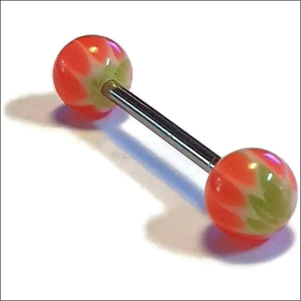Tongpiercing Weedblad Groen Oranje 1.6mm 16mm 8720157092551 alles Aramat Jewels Barbell Chirurgisch staal Geen hanger groen oranje piercing Piercings PVD Staal Tong tong51 tongpiercings Volwassenen