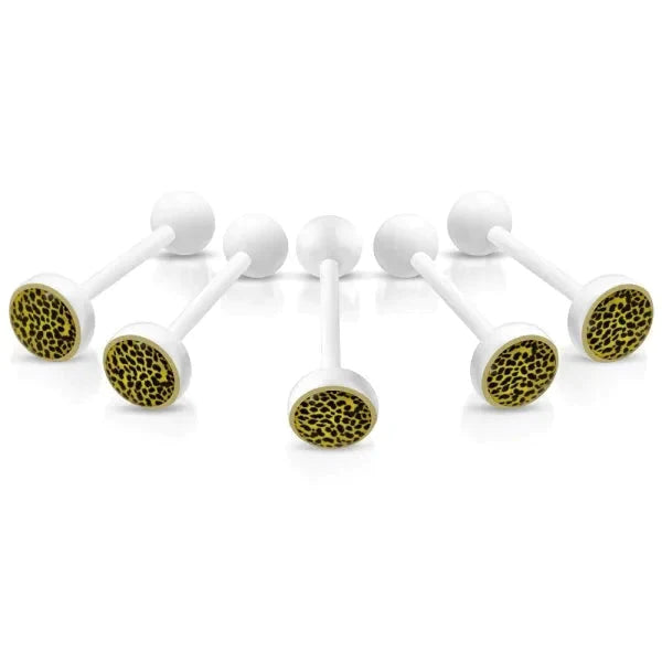 Bioplast Witte Tongpiercing Dierenprint Spots-Geel 1.6mm 16mm 8mm acryl alles Aramat Jewels Barbell bioplast dames dier Geen hanger Geen_steen heren Meerdere Varianten piercing Piercings Tong Tongpiercings uniseks Volwassenen wit