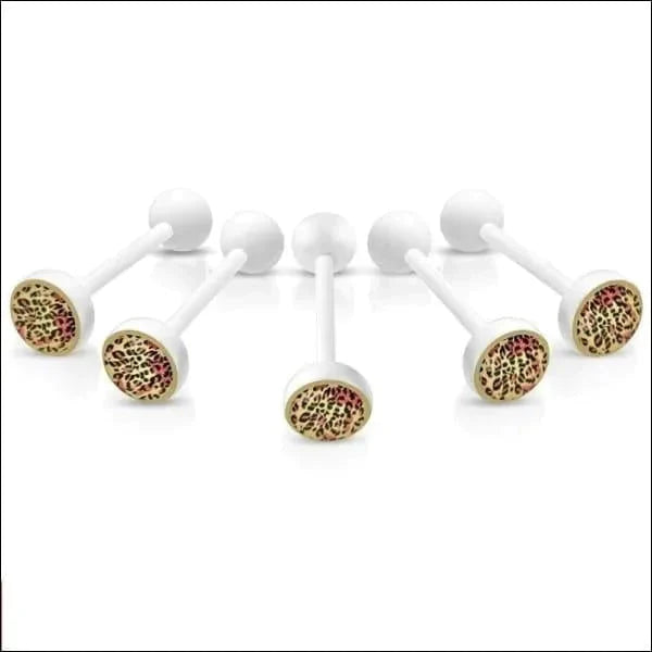Bioplast Witte Tongpiercing Dierenprint Panter-Bruin-Beige 1.6mm 16mm 8mm acryl alles Aramat Jewels Barbell bioplast dames dier Geen hanger Geen_steen heren Meerdere Varianten piercing Piercings Tong Tongpiercings uniseks Volwassenen wit