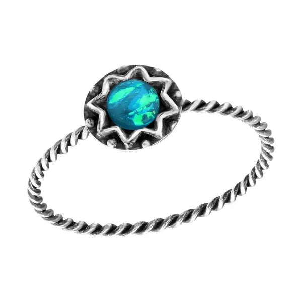 Echt Zilveren Dames Ring Blauwe Opaal 8mm alles bali blauw dames elf925 geometrisch geoxideerd Meerdere Maten Met_steen Minimalistische ring opaal ringen ringmaat_16 ringmaat_17 ringmaat_18 ringmaat_8 rond silver Volwassenen zilver zomer