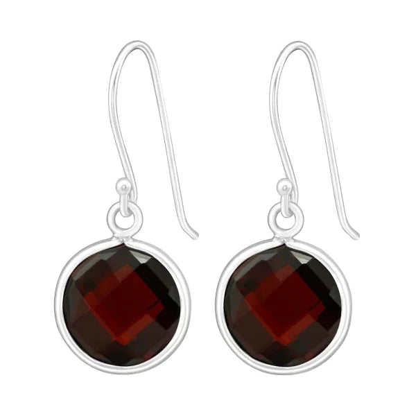 Zilveren Zirkonia Oorhangers Donker Rood 16mm 925 Zilver 16mm alles Aramat Jewels dames elf925 garnet geboortesteen Geen oormodel Januari kinderen Met_steen oorbellen oorhangers plastick rond rood silver Volwassenen zilver zirkonia